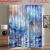 2D Flat Printing 2pcs Curtains Blue Lotus Fairy Dreamscape Digital Printed Polyester Drapes Seasonal Party & Holiday Decor
