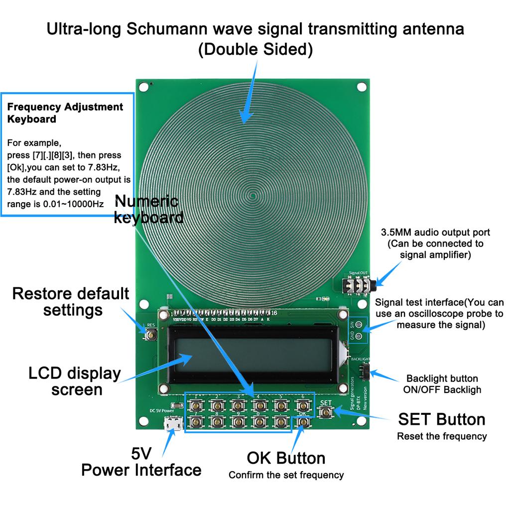 Generátor rezonance Schumannových vln 7,83 Hz Pulzní audio rezonátor s ultranízkou frekvencí V akrylovém pouzdře 0,01~100 kHz Nastavitelný