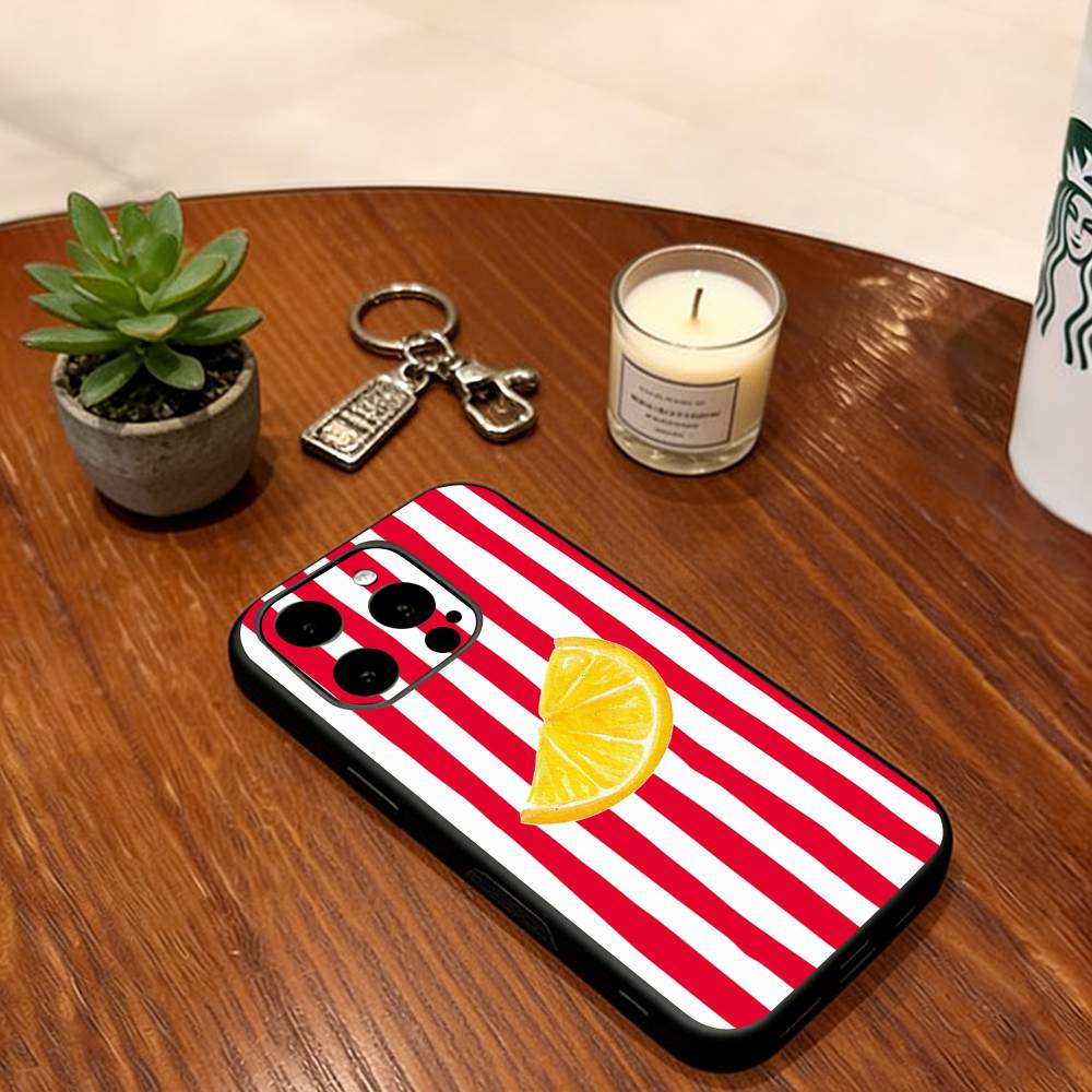 Lemon Cool Stripe Pattern Phone Case For iPhone 17, 16,15,14,13,12,11 Plus,Pro Max, Others Silicone Soft Black Cover
