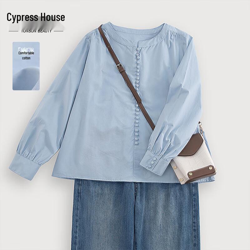 Sibaishe Women s Casual Loose Fit Round Neck Button Shirt M