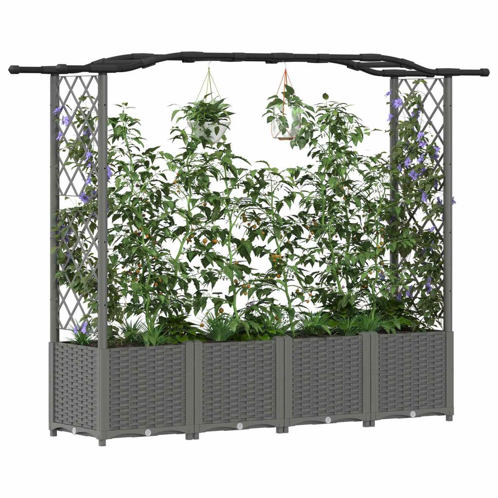 Elevated Planter with Trellis and Hanging Roof Light Grey 204 X 40 X 141 Cm PP