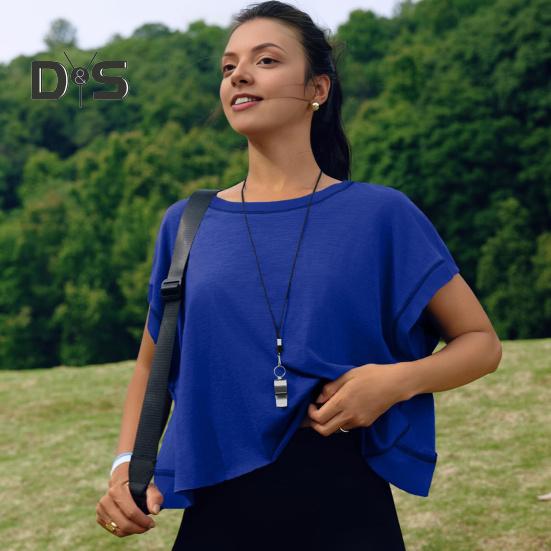 Damski T-shirt do biegania z okrągłym dekoltem, krótkim rękawem, odkrytymi plecami, sportowy top, luźny krój, jednolity kolor, casualowe topy na siłownię