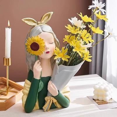 Sunflower Girl Bouquet Creative Ornament - Girly Heart Art for Nordic Living Room or Desktop Vase