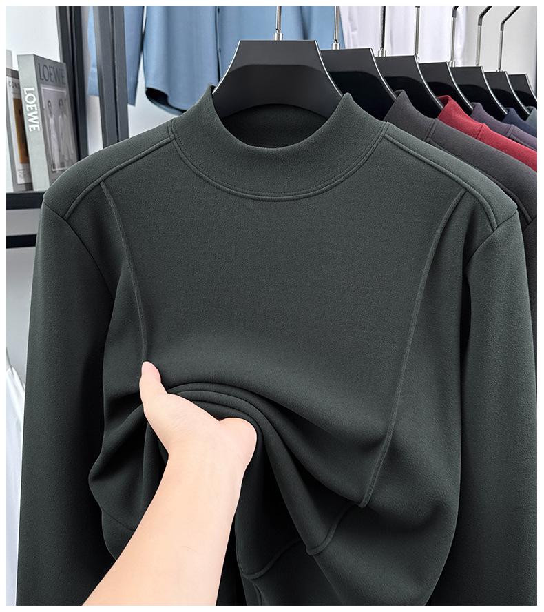 Men's Versatile Winter Fleece Sweatshirt, Half-High Collar, Solid Color, Long Sleeve, Thick Base Layer for All Ages.