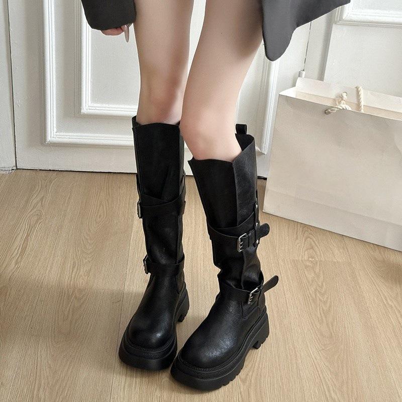 Thick-soled Brown Western Jeans Tube Boots Heightening Boots High Boots Season Knight Boots