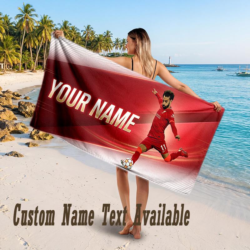 Mohamed Salah Design Beach Towel Custom Text Large Towel for Beach Vacation