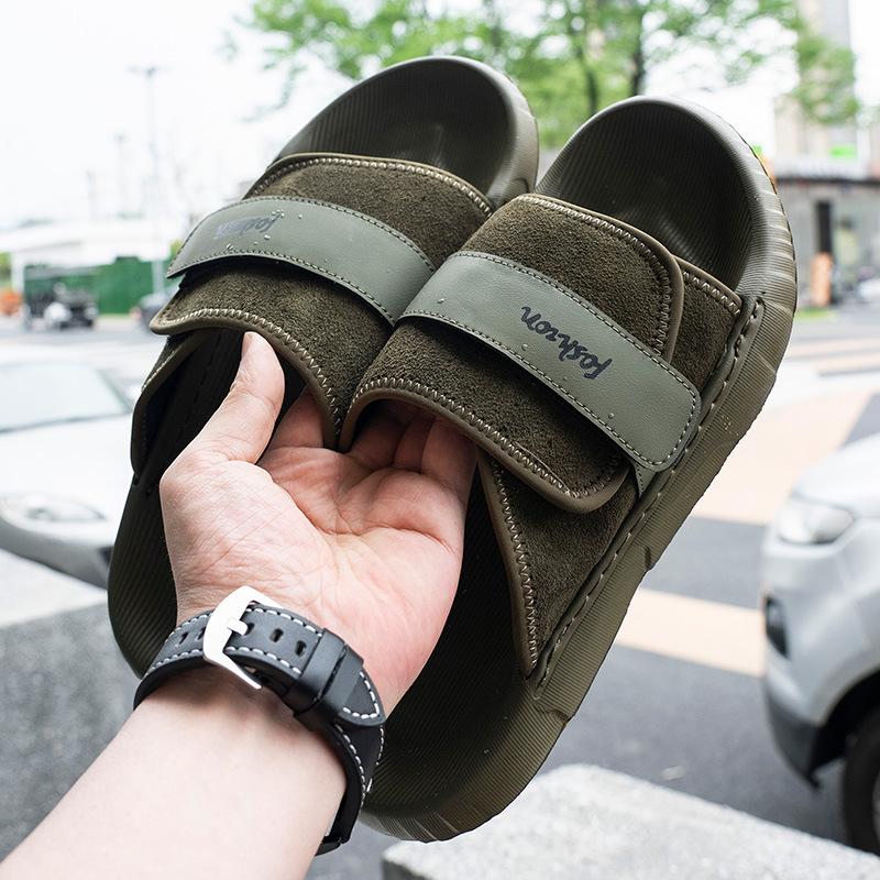 One-word Drag Men's Summer Wear Trend Casual Leather Slippers Thick-soled Non-slip Men's Beach Sandals
