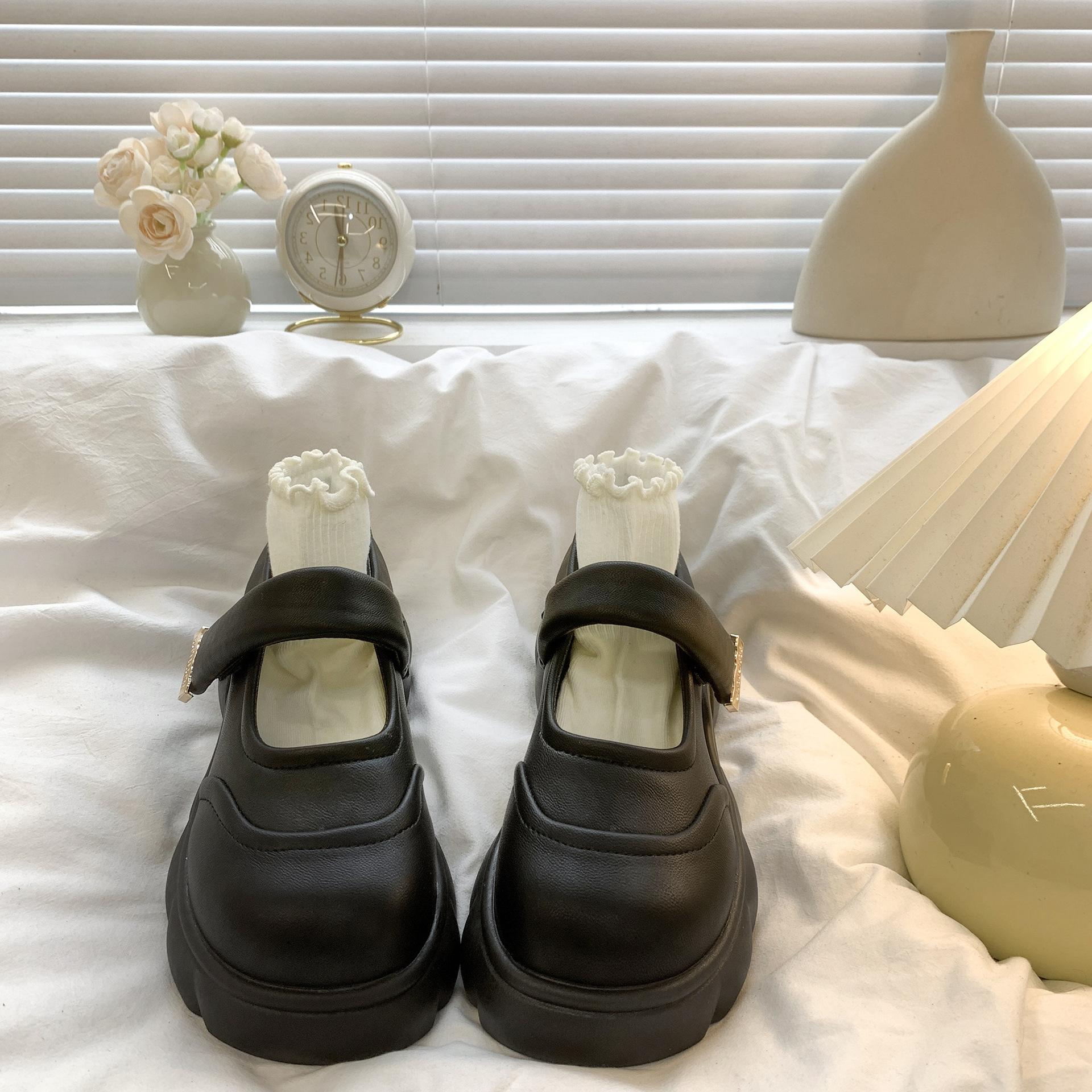 

Белые туфли Мэри Джейн на толстой подошве с липучкой, женские, лето 2025, новые французские туфли JK muffin single на толстом каблуке 40 чёрный