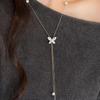 Zircon Butterfly Round Pearl Necklace - Niche Design, Elegant Sweater Chain, Light Luxury Feel