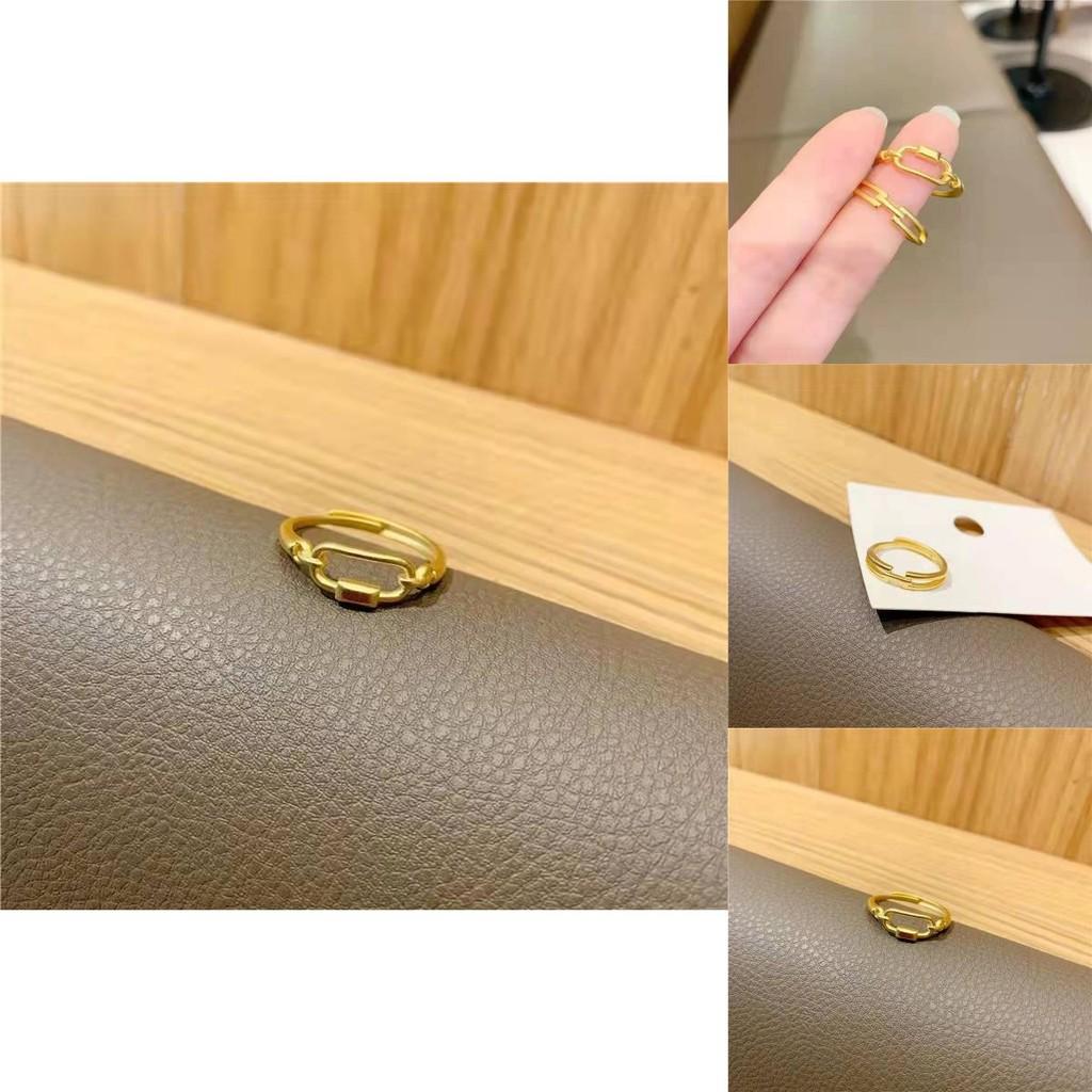 Elegant Vietnamese Brass Goldplated Double Ring Geometric Fashionable Open Adjustable Ring Women For