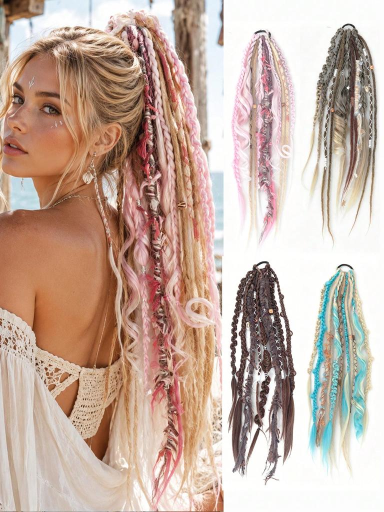 New Elastic Dreadlock Ponytail, Bohemian Style Hair Tie, Braided Ponytail Hair Extensions, DIY Dreadlock Ponytail Hair Extensions