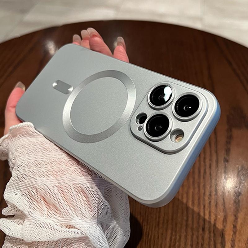 Luxury For Magsafe Magnetic Matte Soft Silicone Case For iPhone 15 14 13 12 11 Pro Max Glass Lens Wireless Charging Back Cover