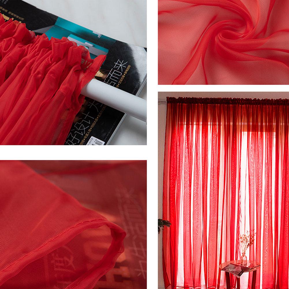 Prosty Styl Poliestrowa Zasłona Okienna Woal Tiulowy Przezroczyste Panele Dekoracja Sypialni Salonu Czerwona 1x2m