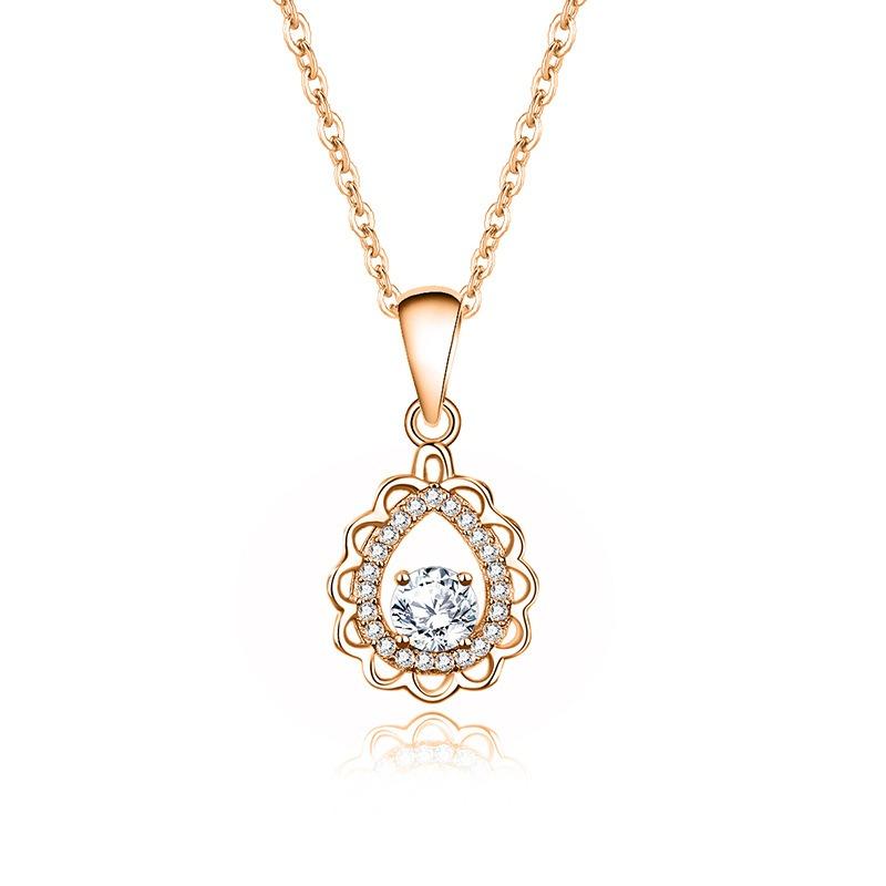 Women's Rhodium Plated 925 Sterling Silver Water Drop Necklace Zirconia Moissanite Pendant Anniversary Wedding Jewelry