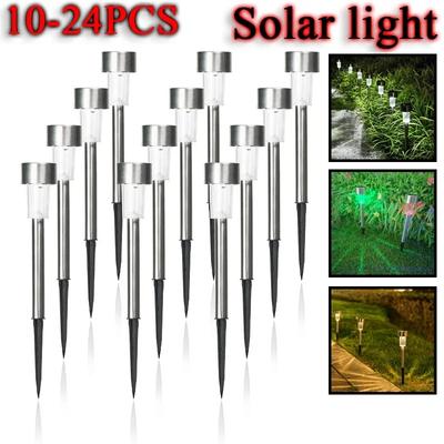 Luz Solar de jardín de acero inoxidable, lámpara alimentada por energía Solar para exteriores, iluminación de paisaje impermeable, decoración de césped, 10-24 Uds.