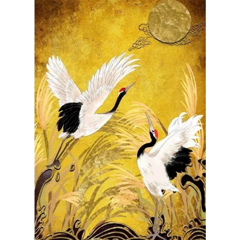 Retro Golden Flying Crane Abstraktes Tier Vogel Poster Drucke Chinesischer Stil Leinwand Malerei Wandkunst Bild Wohnzimmer Dekor