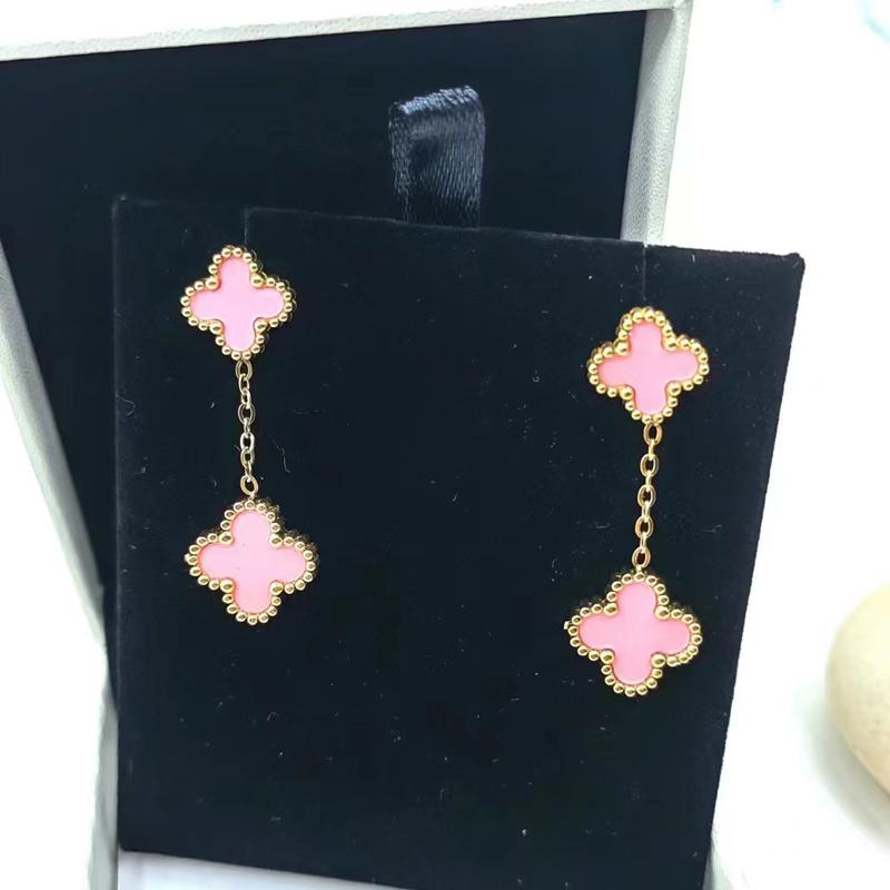 

Двусторонние серьги из нержавеющей стали с четырьмя лепестками клевера, размеры, серьги для пожилых людей, темпераментные женские серьги розовый