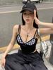 Summer 2000s Outwear Lace Plaid Corset Vest Two Pieces Hot Girls Sweet Spicy Slim Y2k Crop Top Casual Korean Fashion Camis Chic