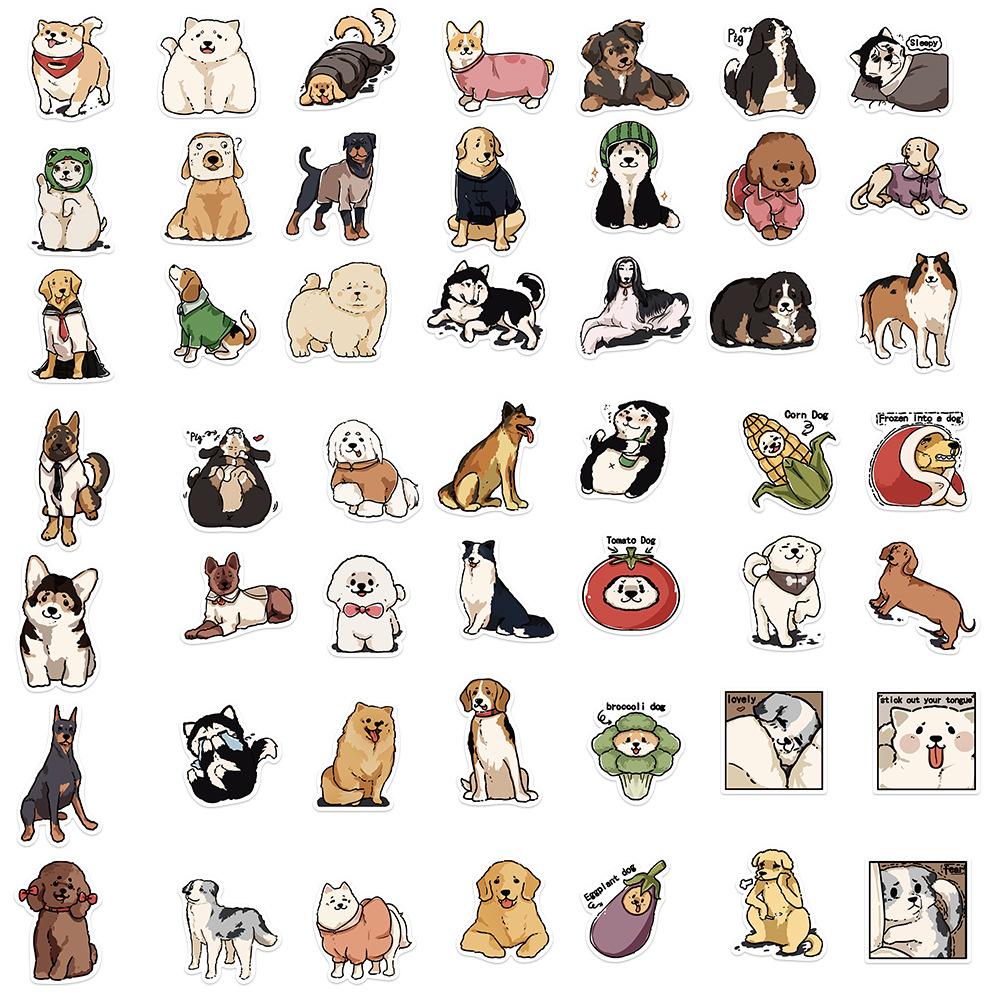 50 Cartoon Cute Hand-painted Dog Doodle Stickers Decorate Guitar Notebook Suitcase DIY Waterproof
