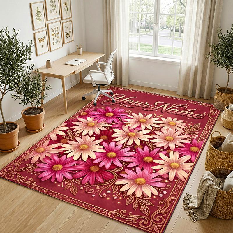 Floral Butterfly Garden Theme Soft Crystal Velvet Rug Custom Name & Text Print Non Slip Floor Rug for Bedroom Living Room