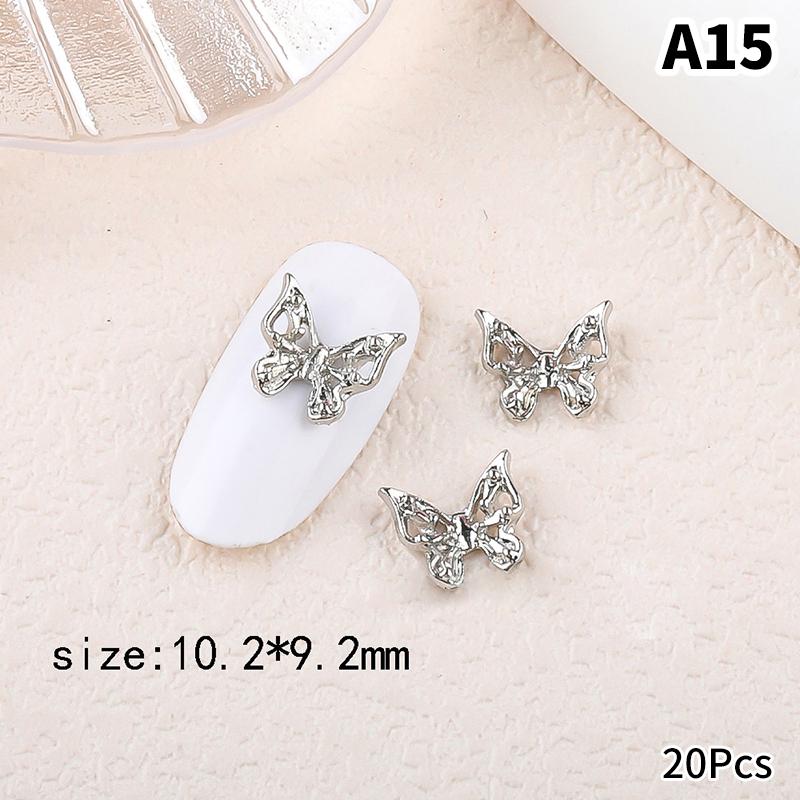 20Pcs Silver Alloy Butterfly Nail Art Bow Charms Accessories Parts For Manicure Doecr Retro Nails Decoration Design Supplies
