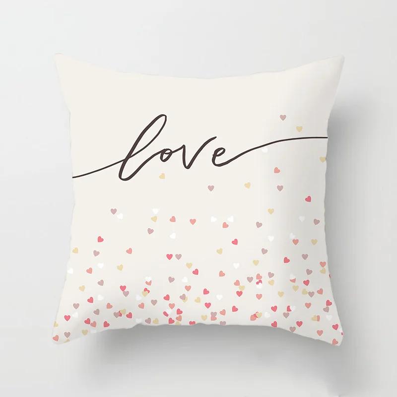 Love Heart Letters Floral Pillowcase Modern Nordic Fashion Pink Cushion Cover Sofa Seat Wedding Decorative Throw Pillows Cover