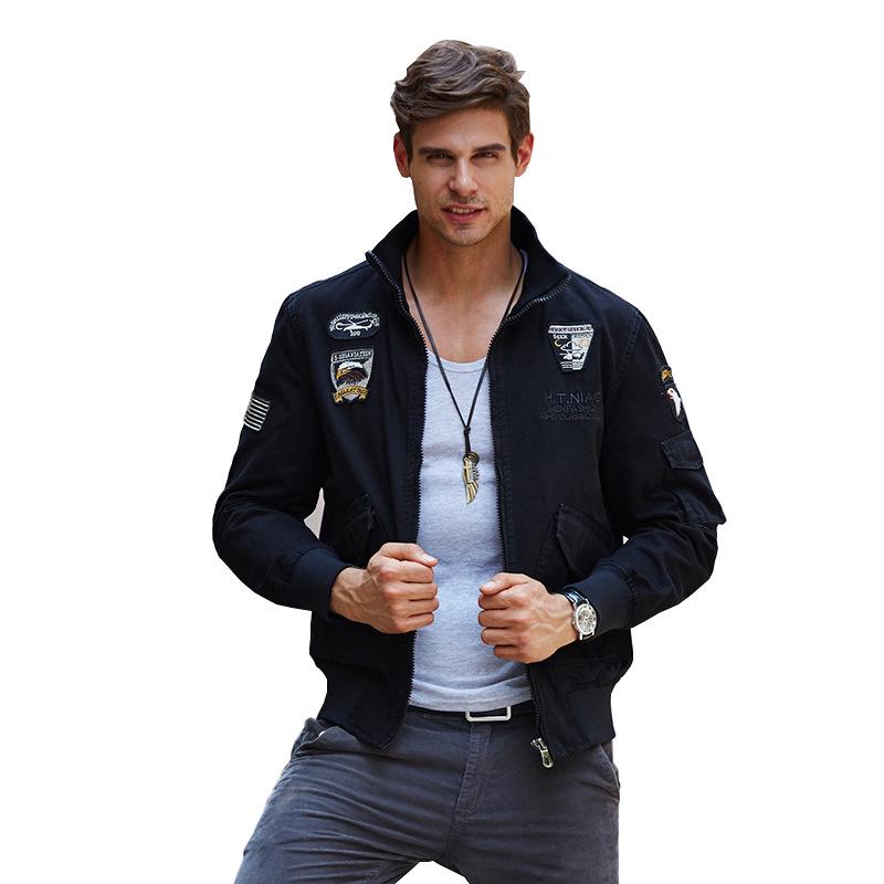 Frühling/Herbst 2025 Herren Militärstil Air Force One Jacke - Stehkragen, Reine Baumwolle, Große Größen, Freizeit