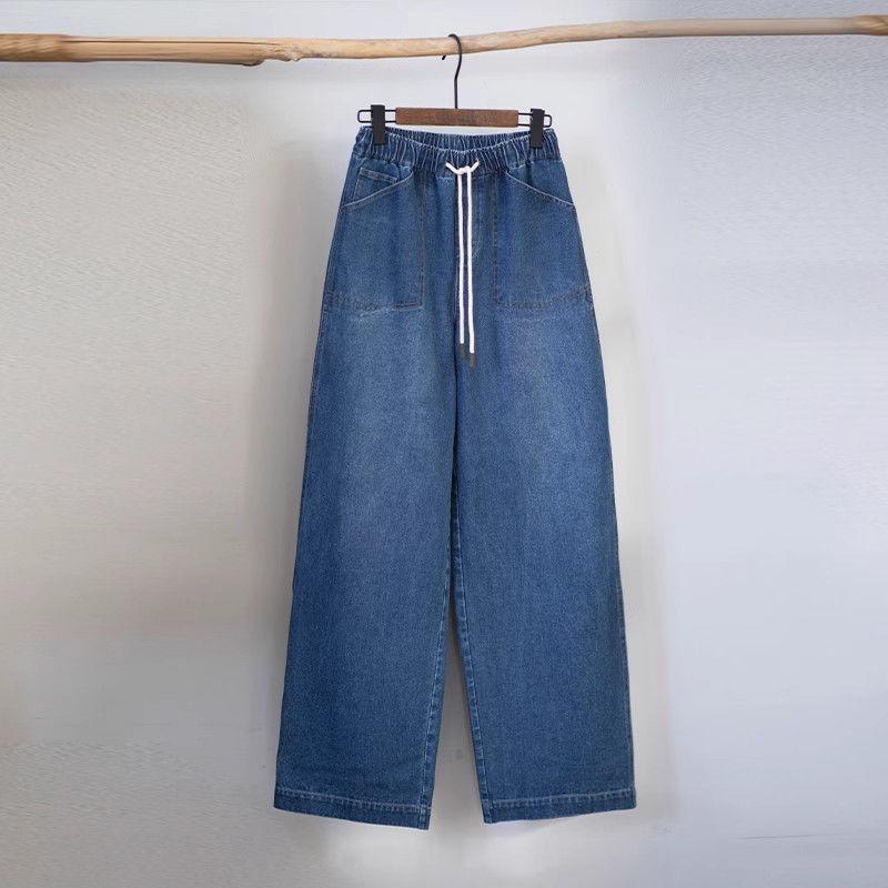 Autumn 2025 Women's High-Waisted Wide-Leg Jeans - Versatile, Casual, Drawstring, Floor-Length Style