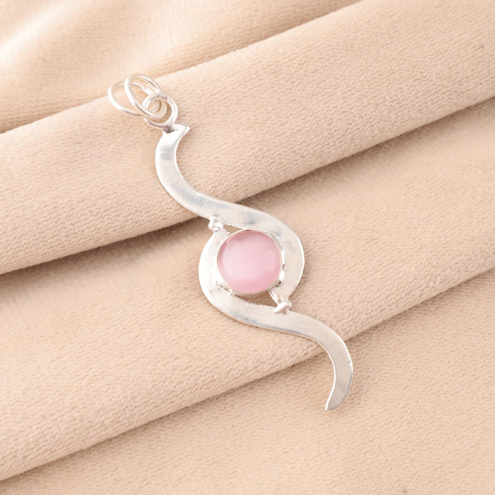 

Розовый камень «кошачий глаз» Ювелирные изделия из стерлингового серебра 925 пробы Ручной работы Дизайнерский кулон PP-44-34