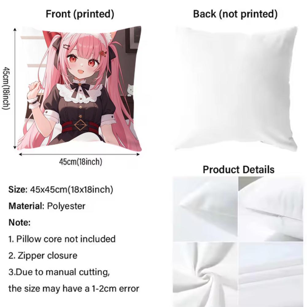 cat girl cute N-NekoparaS Cushion Cover Comfortable Reversible Pillow Cover Ideal for Car Sofa Bedroom & Beyond