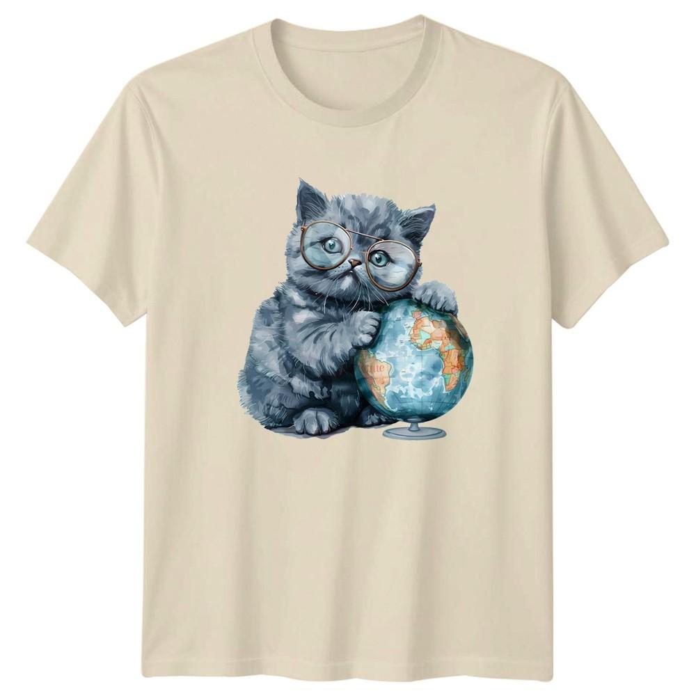 Cute Kitten Wearing Glasses TShirt Geography Cat Birthday Gift For Him And Her