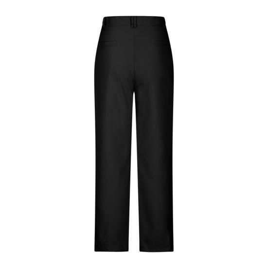 Women Summer Pants Mid-rise Button Zipper Fly Straight Leg Long Trousers with Pockets Solid
