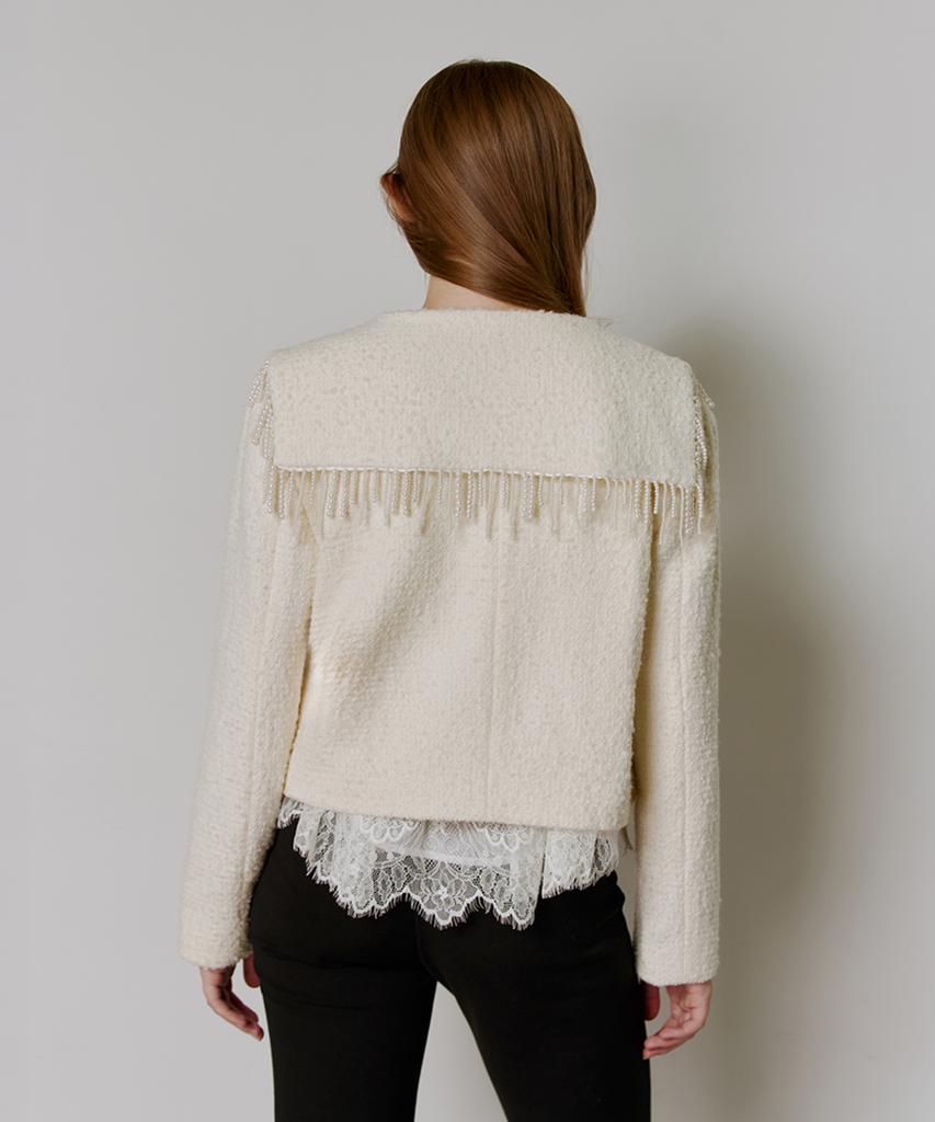 GANISONG Pearl Drop Tweed Jacket_Ivory