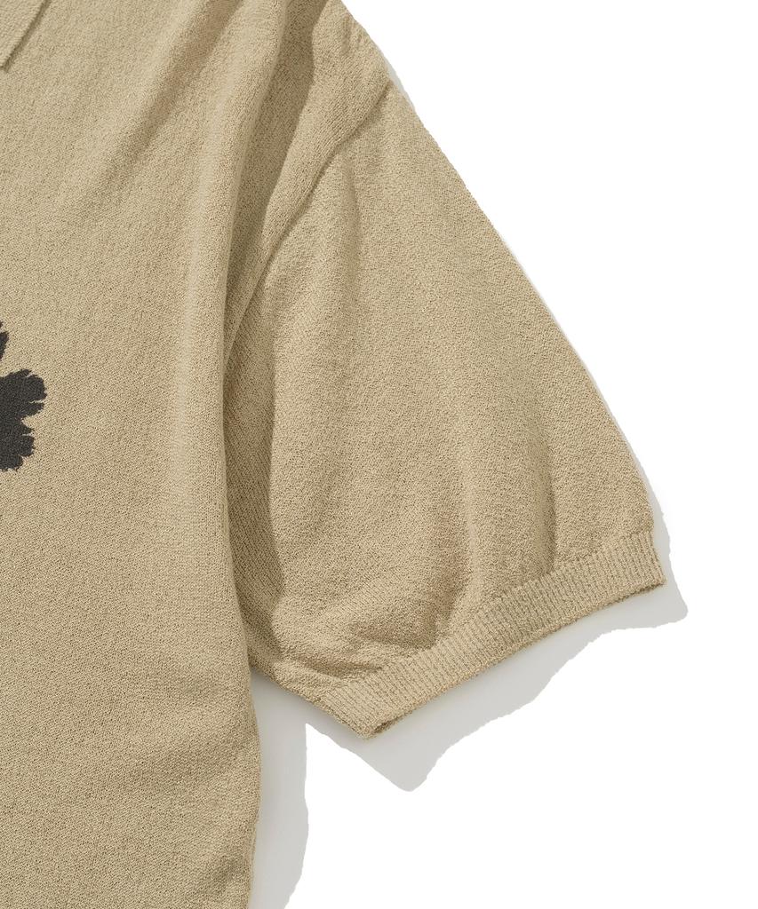 KNITTED Cool Summer Open Collar Clover Knit Beige