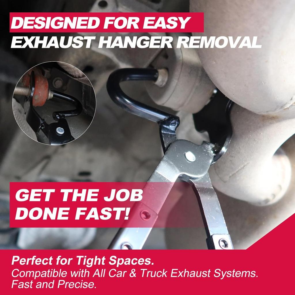 Exhaust Hanger Removal Tool, Heavy-Duty Exhaust Hanger Pliers For Car & Truck Rubber Exhaust Hangers, 25° Offset Design, Non-Slip Grip, Compatible