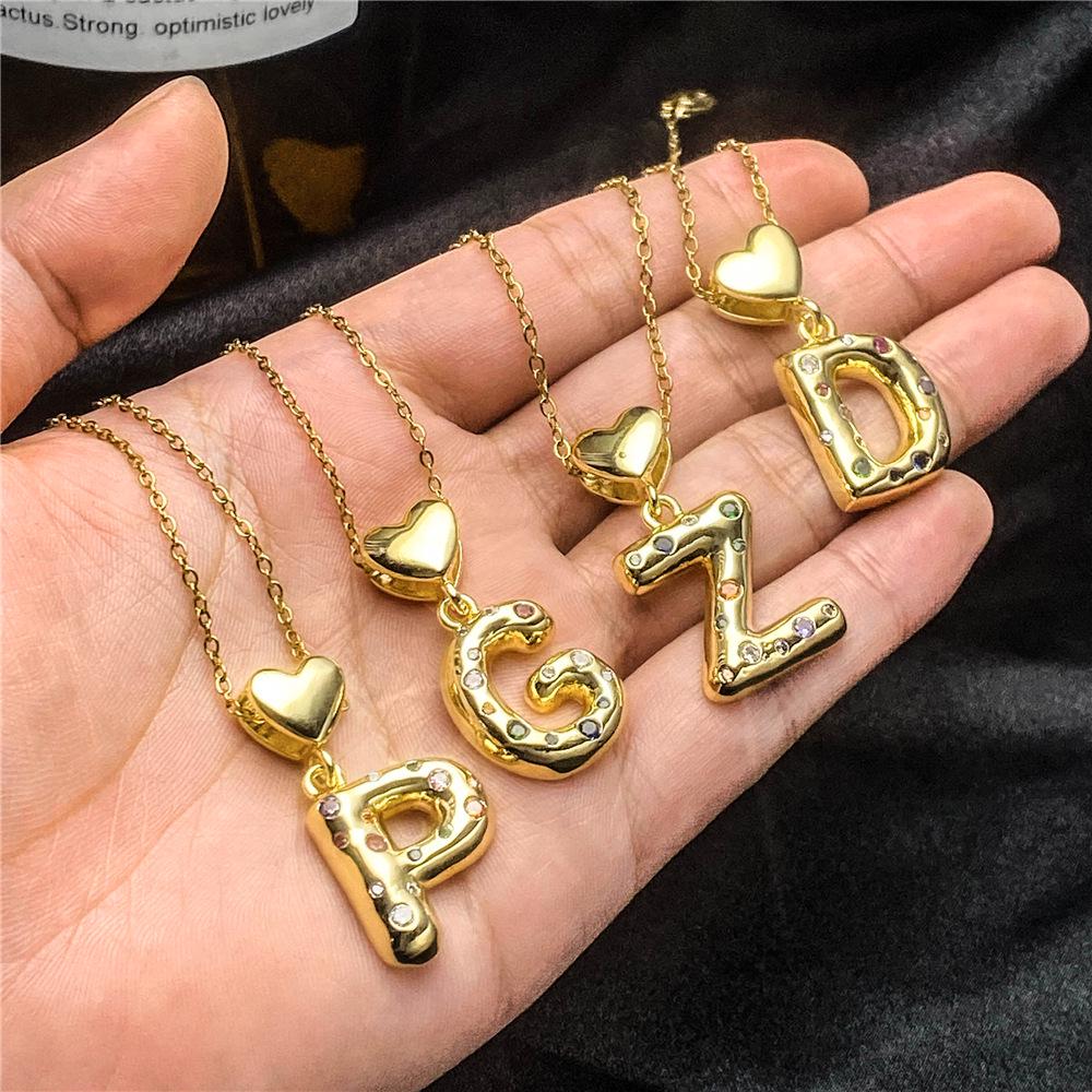 18K Gold-Plated Zircon Necklace with Cross and Colorful Letter Pendants