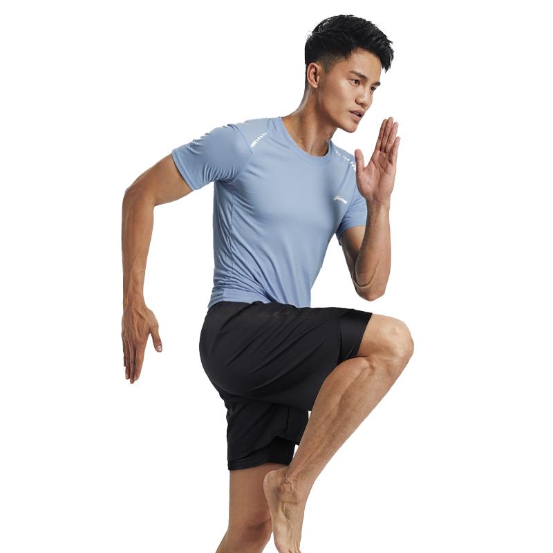 Li-Ning Waterproof Chlorine Resistant Simple Solid Color Speed Training Short Sleeve Swimwear Men Swimwear Blue LNYW821-4