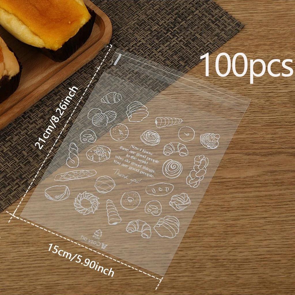 100/200pcs Clear Self-sealing Bags For Bakery Breads, Doughnuts, Croissants, Disposable Packaging For Kitchen Utensils