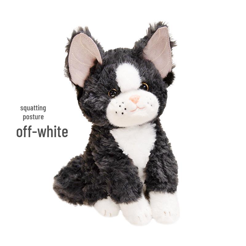 Adorable Striped Cat Plush Desk Companion - Black & White Figurine Soothing Doll for Children’s Birthday Gift