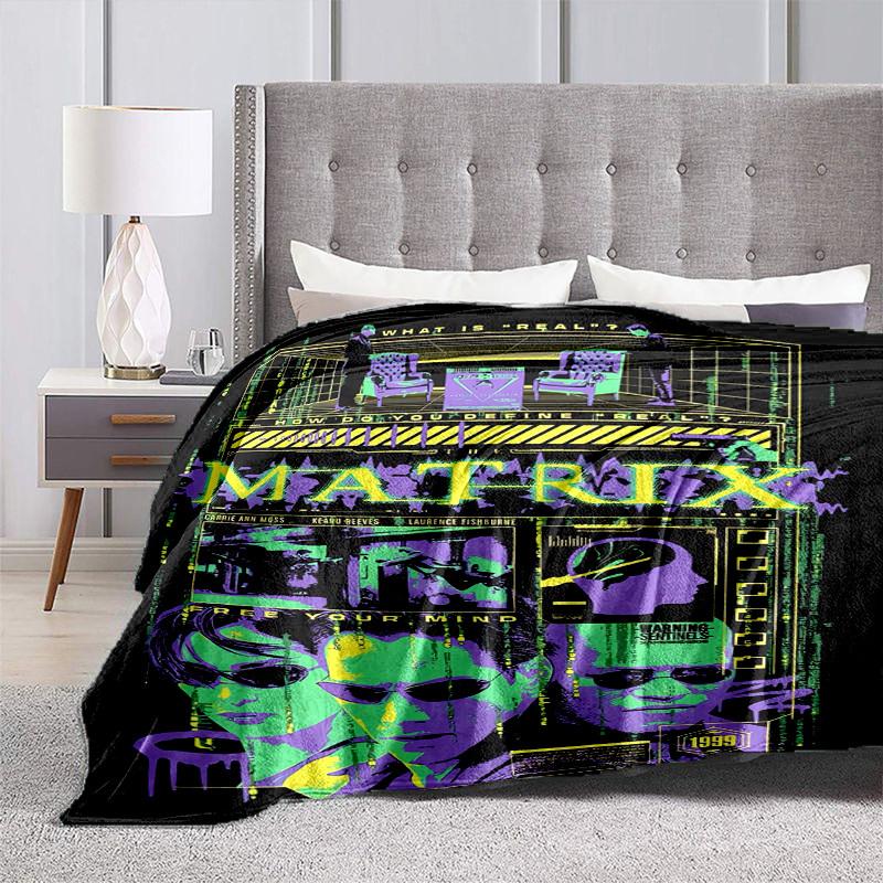 1pc The Matrix Neon Poster Cartoon Blanket,Portable Throw for Travel & Camping, All Season Cozy Blanket,Ideal Gift