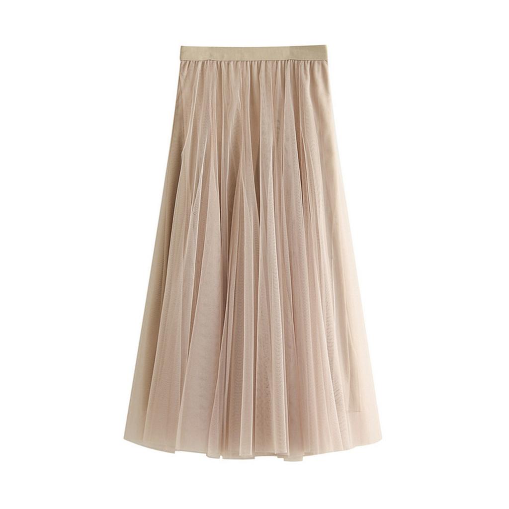 Women's Fashion Casual Color High Waist Ruffle Splicing Mesh Half-body Skirt