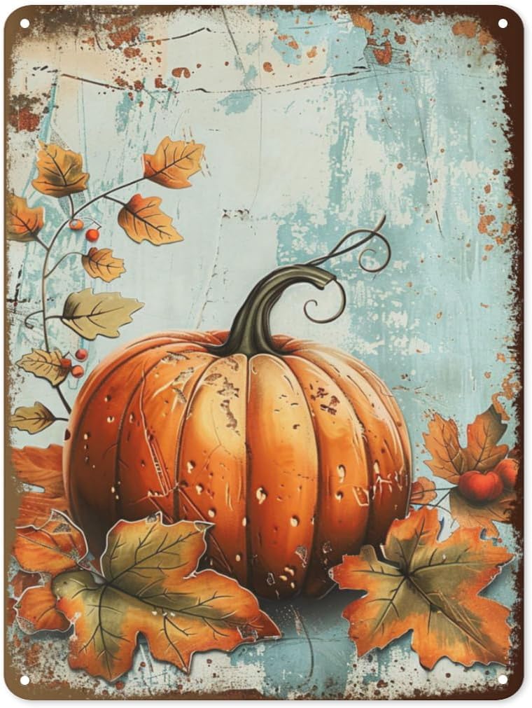 

Fall Tin Sign Vintage Metal Autumn Wall Decor for Home Kitchen Porch and Garden Rustic Fall Harvest and Thanksgiving Deco 20x30cm（7.8x11.8inch）