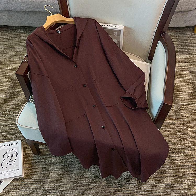 

2026 Spring Plus Size Mid-Length Slimming Hooded Trench Coat for Women 4XL (140-200 Jin) темно-красного