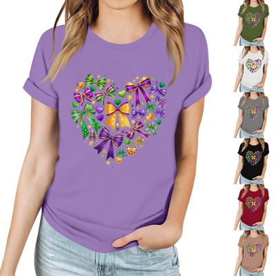 Women's Casual Carnival Print T-Shirt Round Neck Pullover Short Sleeve Top