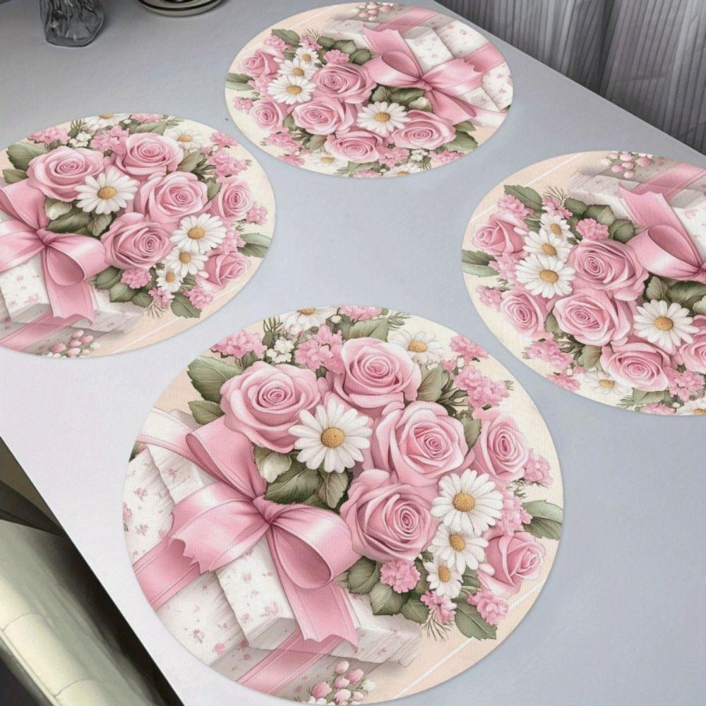 Heat Insulation Floral Birds Table Placemat Anti-slip Coaster Round Dining Mat Coffee Cup Mats Anti-scald Flower Linen Table Mat