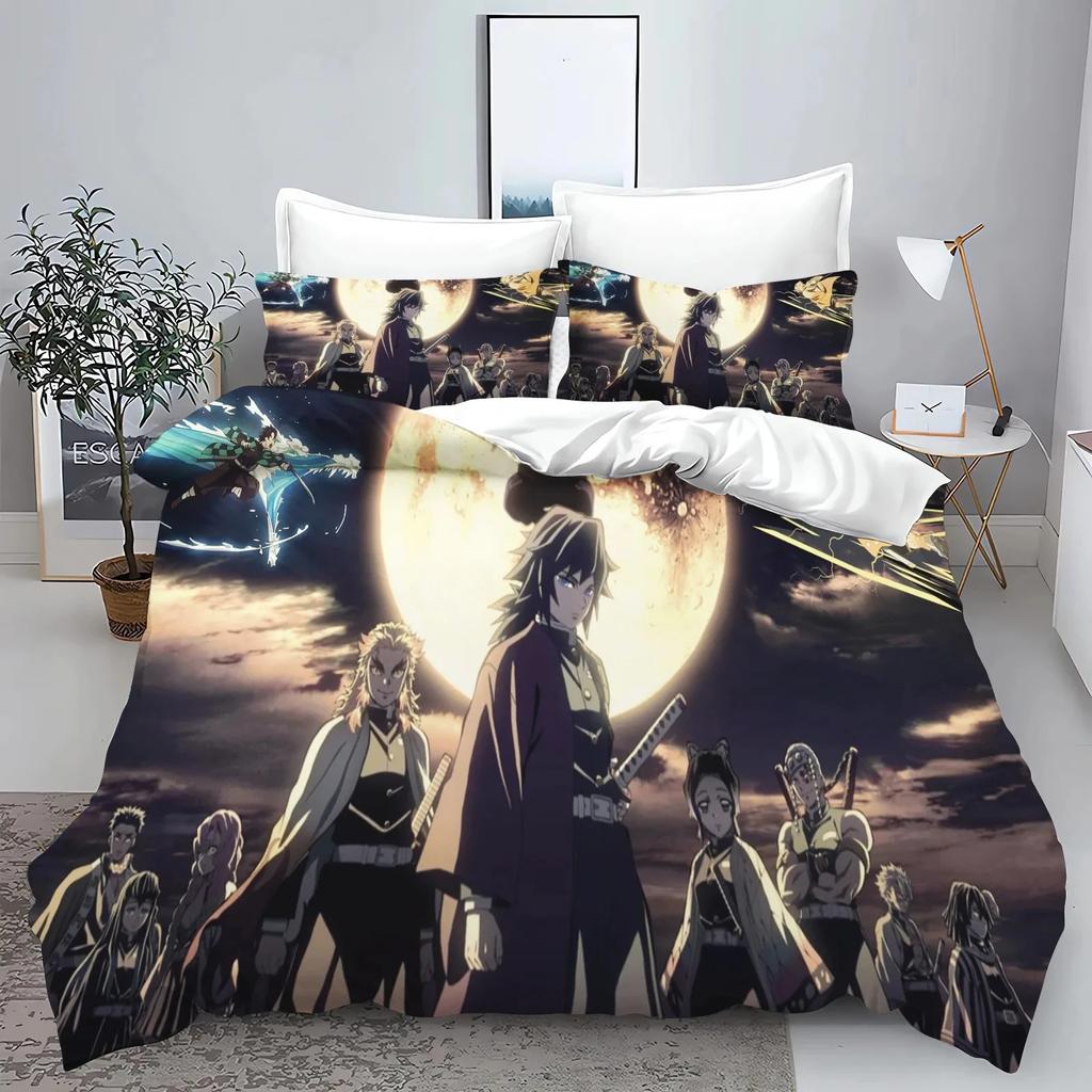 Demon Slayer Kimetsu no Yaiba kamado Nezuko Anime 100% Polyester Bettwäscheset Bettbezug-Set Gedruckte Cartoon Heimdekoration