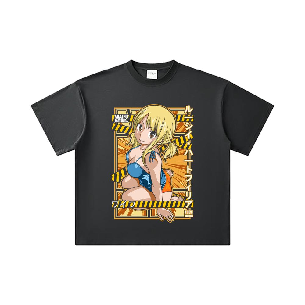 260 GSM Doppelgarn 32er Zählung 100% Baumwolle Fairy Tail V1 Lucy Waifu Print Unisex Schweres Baumwoll-T-Shirt
