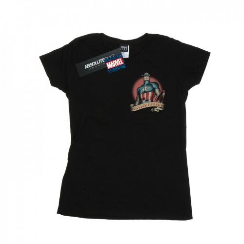 

Marvel Womens/Ladies Captain America Tattoo Breast Print Cotton T-Shirt XXL білий