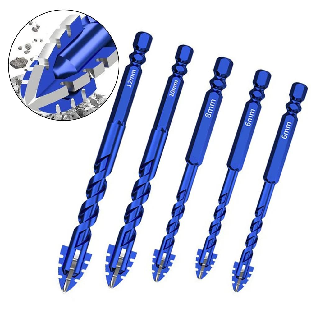 5pcs Four-Flute Eccentric Drill Bit Drilling Glass Tile Punching Triangle Drill Bit For Glass Ceramic Concrete Brick Metal Drill