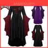 Costume da Strega Gotica Vintage Cosplay Abito Elegante Retrò Manica Lunga Fantasia Teschio Ampia Gonna Svasata